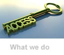 A golden access key. 3D rendering with raytraced textures and HDRI lighting.